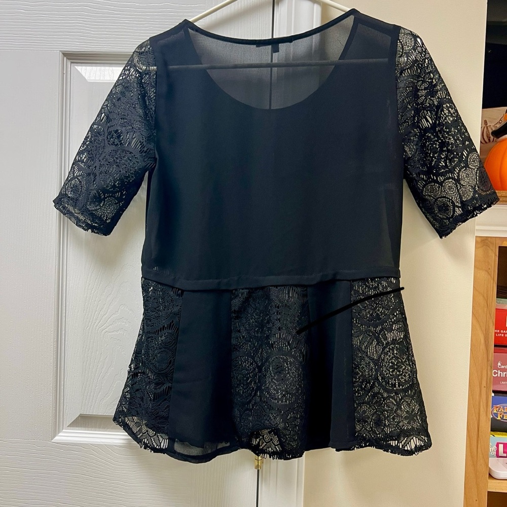 Love Culture Sheer Black Lace Peplum Blouse, NWOT, Small - Picture 8 of 9